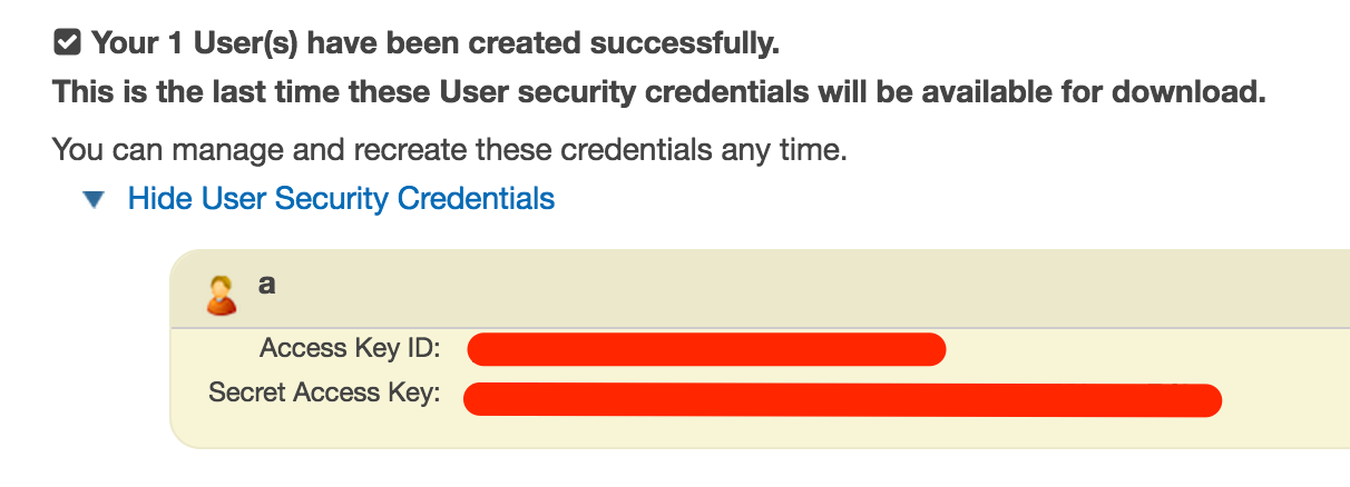 User Show Credentials